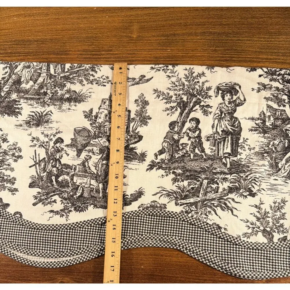 Waverly French Country Life Black Ivory Toile Pattern Scalloped Valance 76